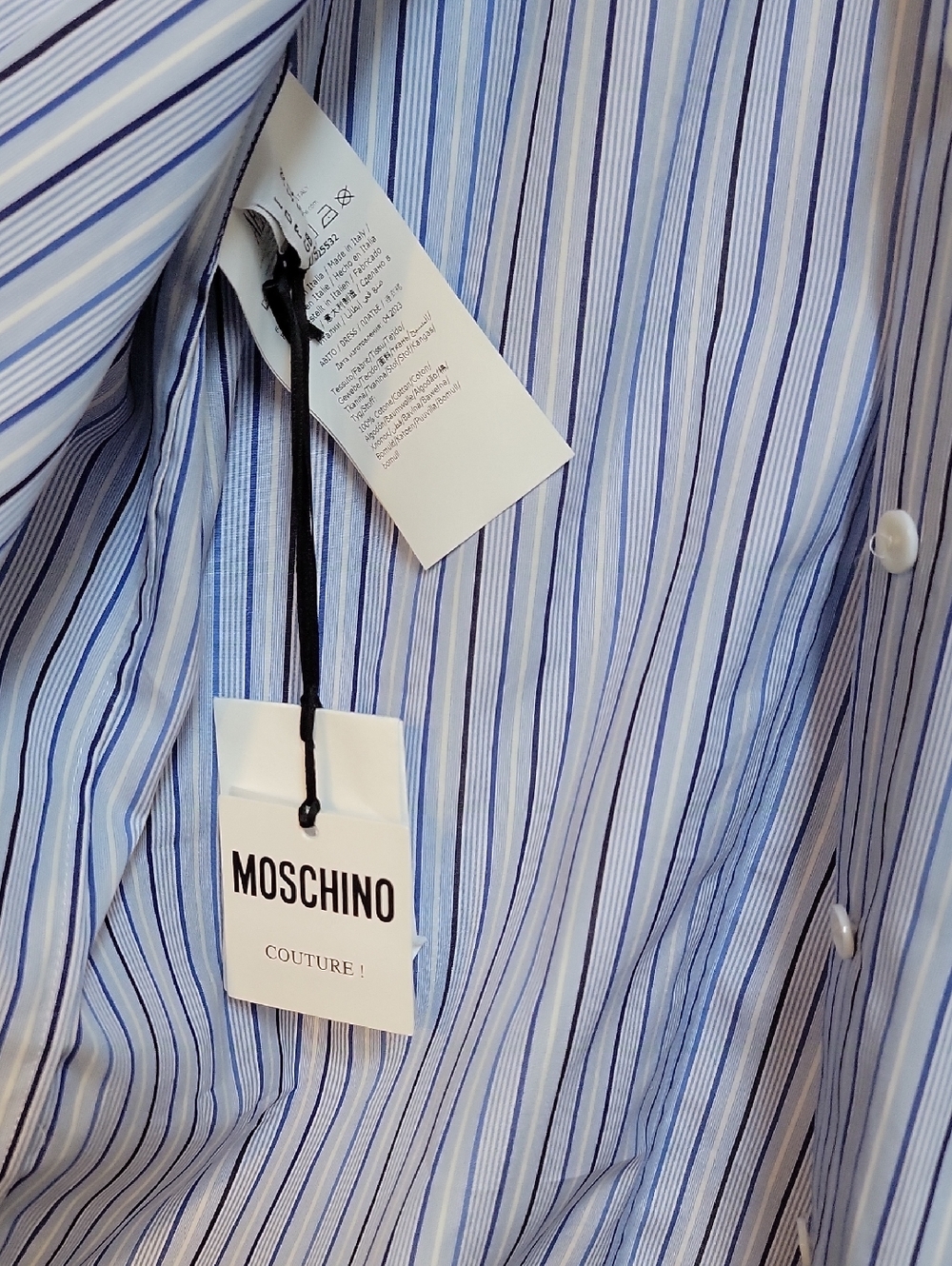 Moschino Couture!  Light Blue & White Striped Asymmetrical Shirt Dress - Picture 6 of 12